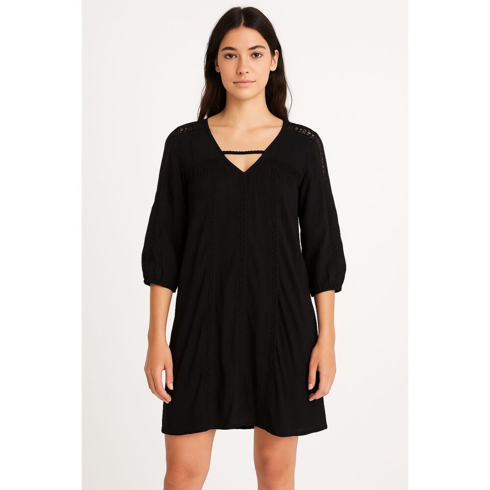 American Eagle Black Crochet Babydoll Dress Dark Romance XS Whimsigoth Witchy